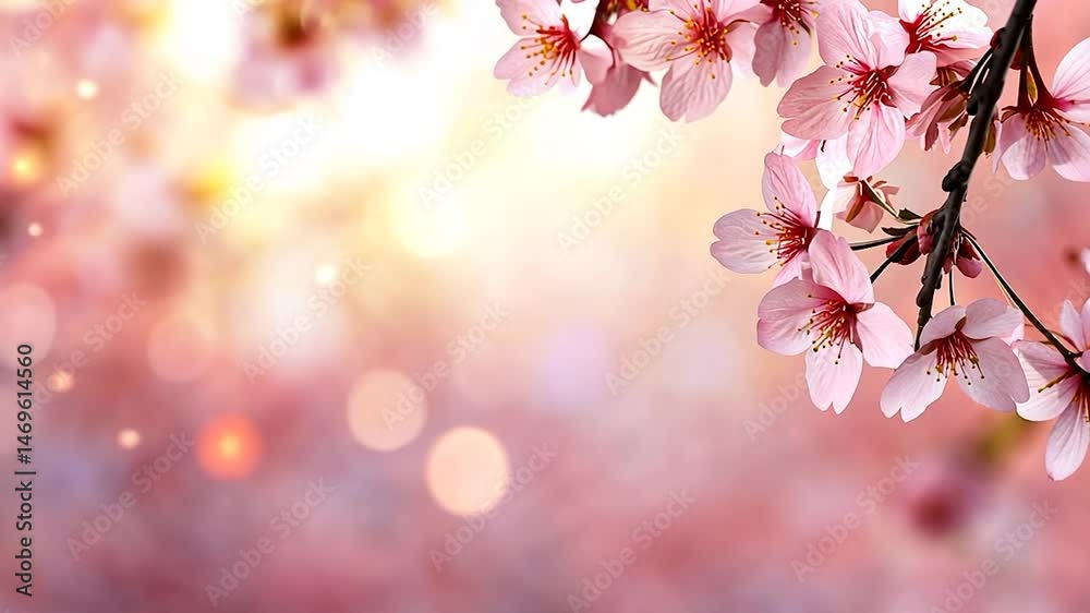 Blossoming spring branch sunlit bokeh