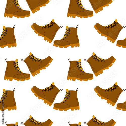 Brown hiking boots pattern on a white background suitable for textile or graphic design
