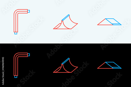 Set line Skate park, Tool allen keys and icon. Vector