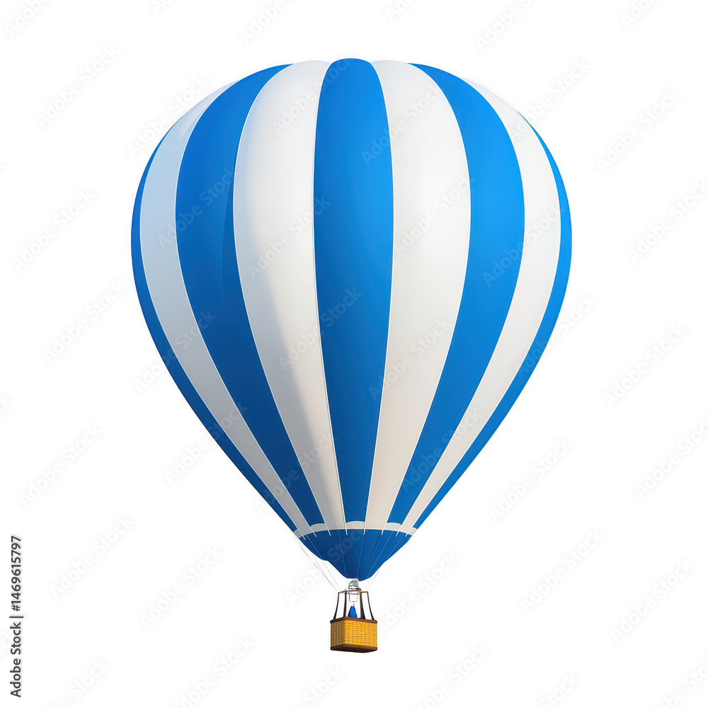 Fototapeta premium A vibrant blue and white hot air balloon against an isolated background, perfect for adventure and travel-themed designs.