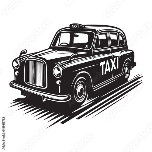 Classic black Cab Iconic Taxi Silhouette in Motion , black colour vactor 