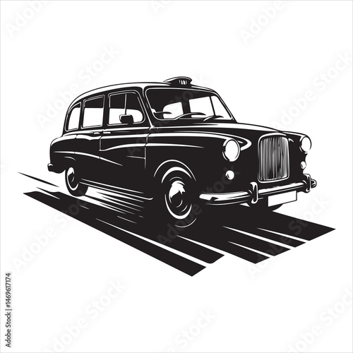 Classic black Cab Iconic Taxi Silhouette in Motion , black colour vactor 