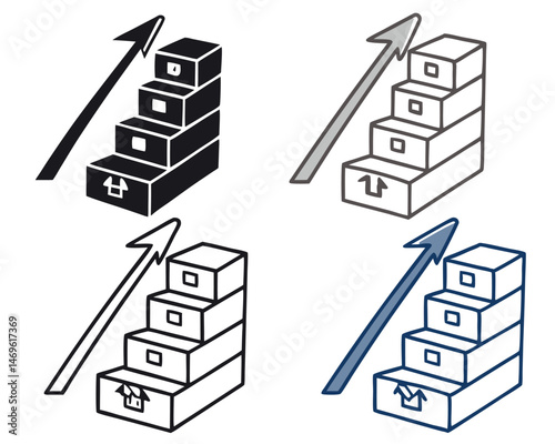 Stacked Boxes Growth Icon Set