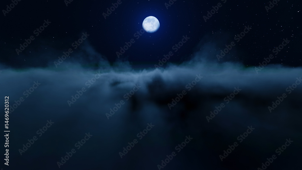 夜の雲海と星空と月 夜の雲海と星空と月