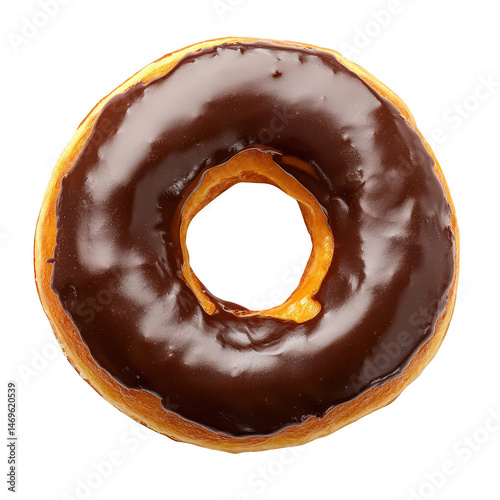 Delicious chocolate glazed donut on a white isolated background, perfect for dessert or breakfast context.