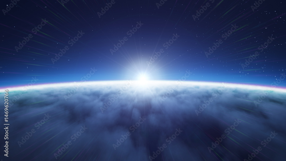 夜の雲海のさらに上空と星空 夜の雲海のさらに上空と星空