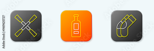 Set line Oars or paddles boat, Bottle of vodka and Socks icon. Vector