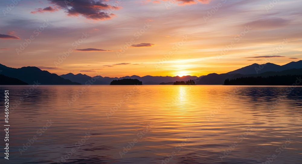 Fototapeta premium Scenic Lake and Mountain Sunset