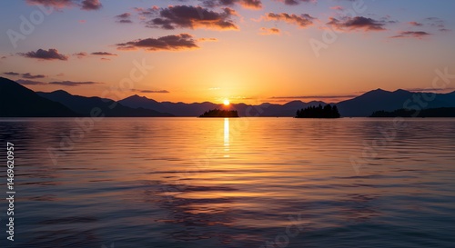 Peaceful Sunset Reflection on Lake Water
