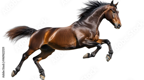 Graceful Akhaltekinskaya Brown Horse Standing on Hind Legs