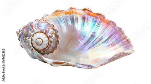 Elegant Iridescent Seashell Isolated on Transparent Background for Design Projects