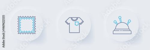 Set line Needle bed and needles, T-shirt and Leather icon. Vector
