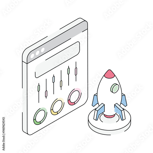 A well designed isometric outline icon of business launch