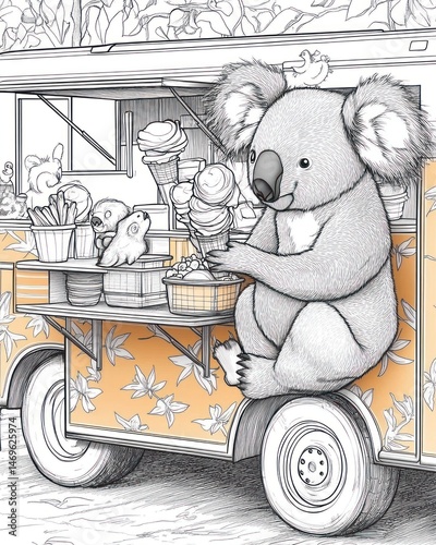 Koala selling ice cream from a food truck