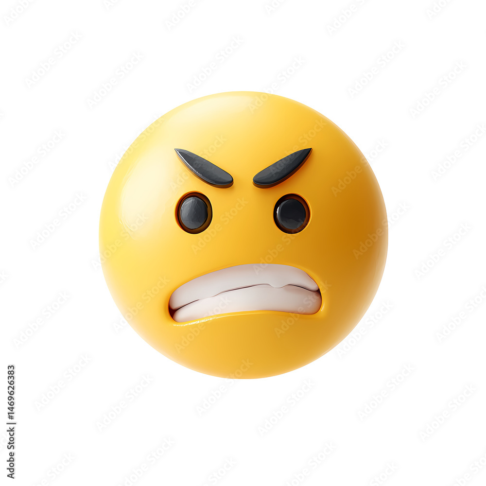 Fototapeta premium 3D Render of an Angry Emoticon on Transparent Background