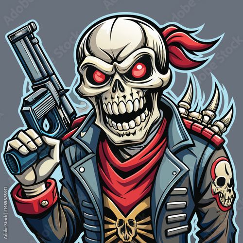 Skull biker with gun