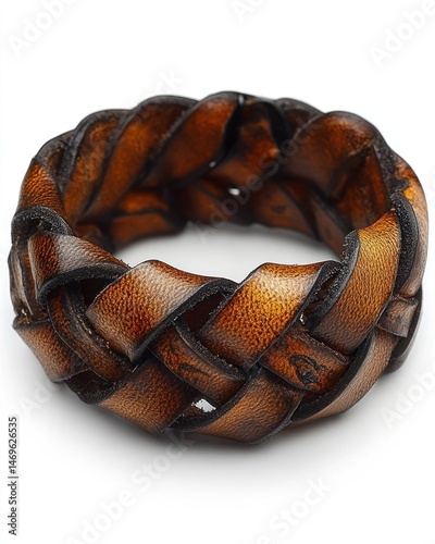 Braided leather ring, rich brown tones.  Intricate woven design