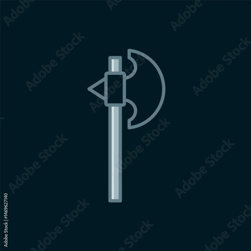 Line Medieval axe icon isolated on black background. Battle axe, executioner axe. Medieval weapon. Flat filled outline style with shadow. Vector