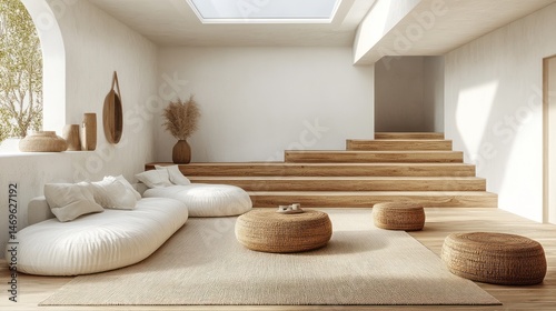 Minimalist living area with natural elements