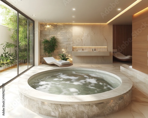 Luxurious spa hot tub with outdoor patio view