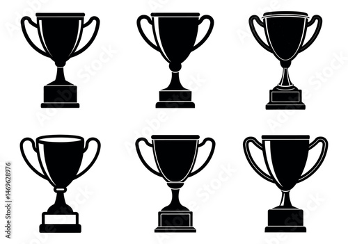 A set of trophy cups symbolize achievement in competition as icons of winning and success