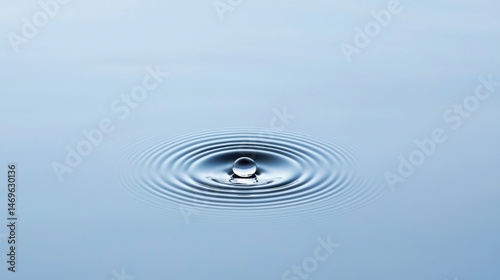 A single water droplet creates a ripple effect in the calm water.