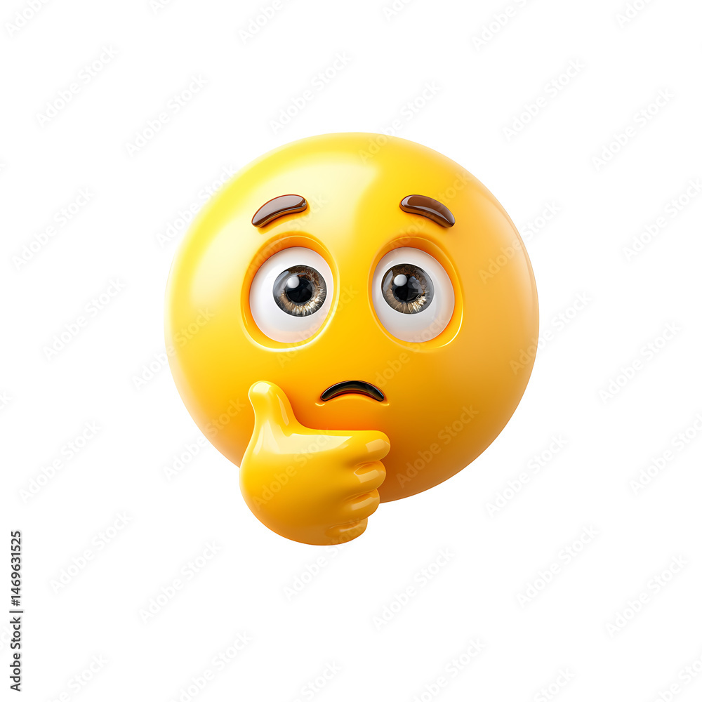 Fototapeta premium 3D Render of a Thinking Emoticon with Thumb on Chin on Transparent Background