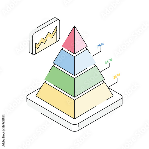 A well designed isometric icon of pyramid chart