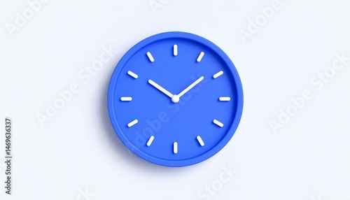 3D Blue Clock Icon on Ultra White Background in Bright Studio Lighting with Soft Shadows and Clean Minimalist Design