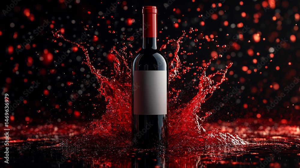 Fototapeta premium Red wine bottle with splash (7)