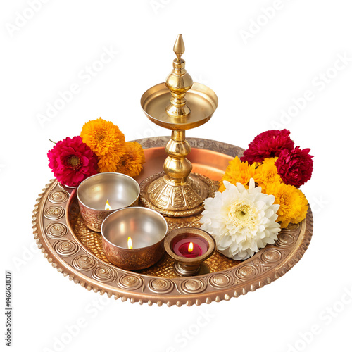 Pooja thali on transparent background.