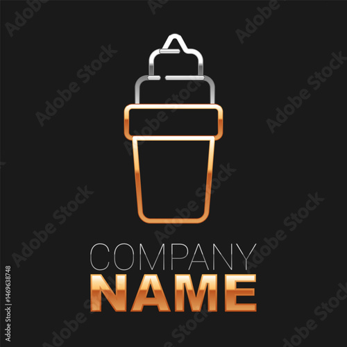 Line Ice cream in waffle cone icon isolated on black background. Sweet symbol. Colorful outline concept. Vector