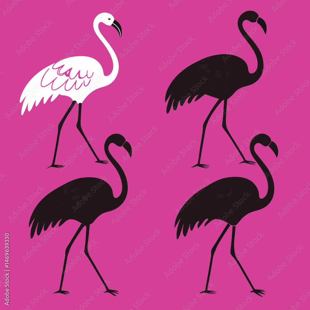 Obraz premium Flamingo silhouettes set, large pack of vector silhouette design