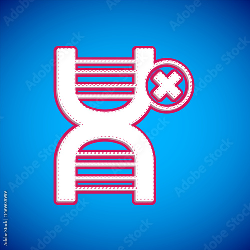 White No GMO icon isolated on blue background. Genetically modified organism acronym. Dna food modification. Vector