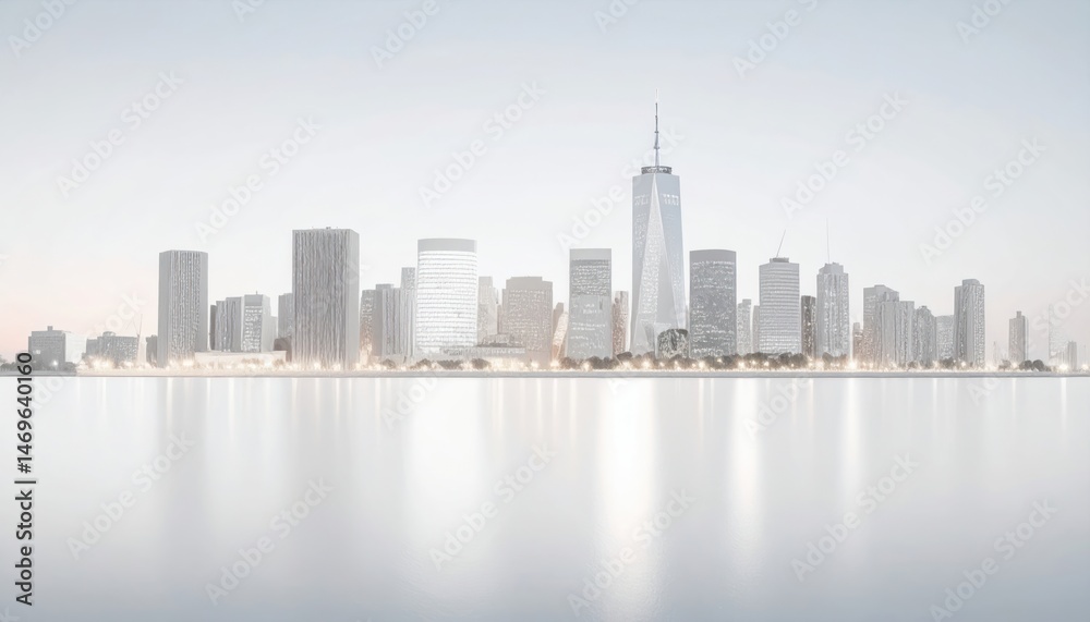 Fototapeta premium Cityscape Skyline Reflection in Water