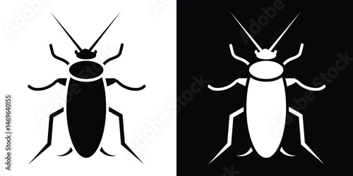 Cockroach icon vector in black and white. Minimal pest insect silhouette perfect for pest control, extermination service, hygiene awareness, health hazard symbols, and infographic use.