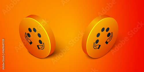 Isometric Juggling ball icon isolated on orange background. Orange circle button. Vector