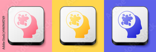 Isometric Paint spray icon isolated on pink, yellow and blue background. Square button. Vector