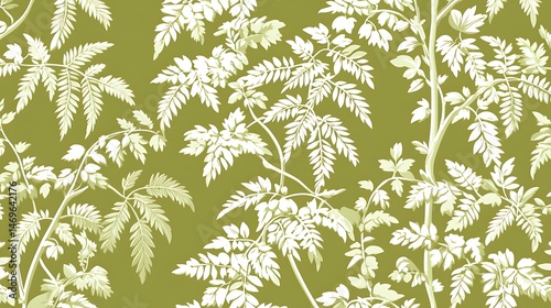 Botanical garden serenity: a seamless pattern of leafy elegance in olive green