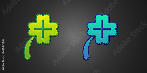 Green and blue Casino slot machine with clover symbol icon isolated on black background. Gambling games. Vector
