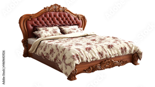 Spacious Comfortable Bed Isolated on Transparent Background for Interior Design Concepts