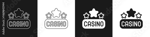 Set Casino signboard icon isolated on black and white background. Vector
