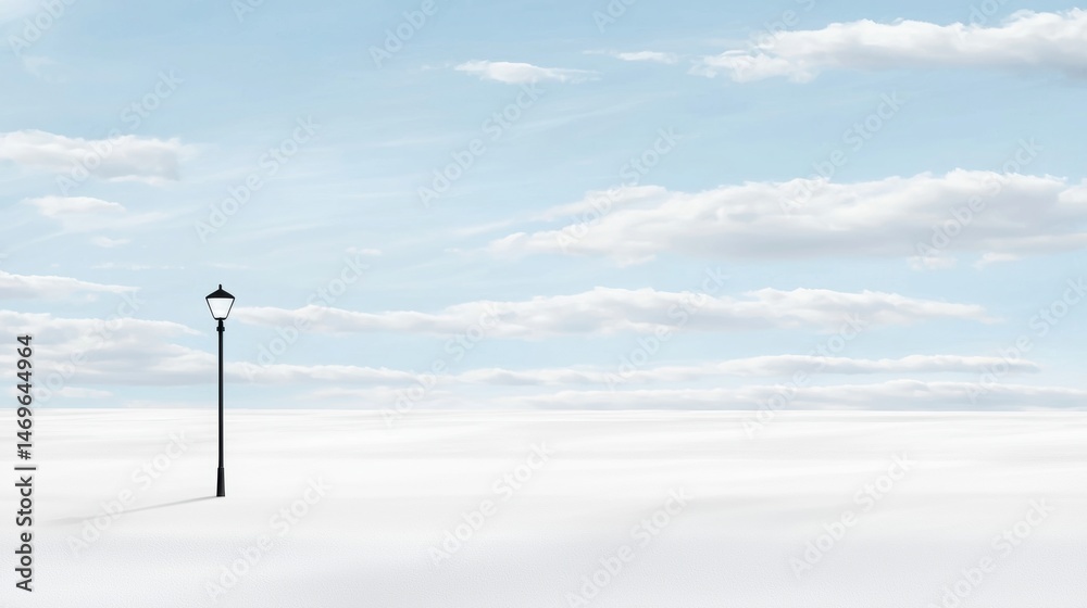 Fototapeta premium A lone street lamp stands in a snowy landscape.