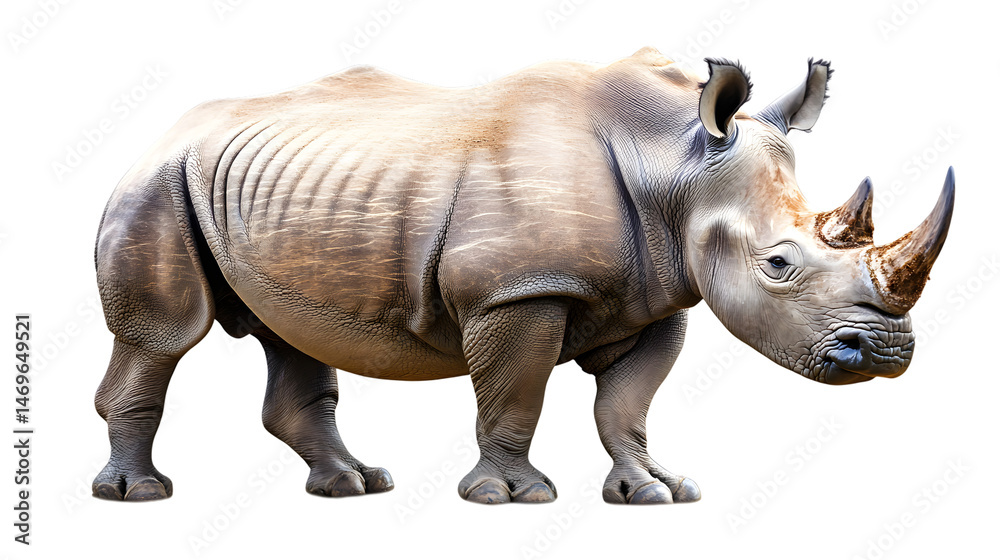 Obraz premium Majestic White Rhinoceros Isolated on Transparent Background for Graphic Projects