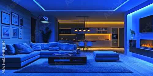 Contemporary Interior Design with Ambient Lighting and Modern Furnishings