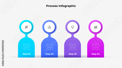 Clean and modern infographic illustrating four sequential steps using bright colors and icons. Ideal for presentations, workflow explanations, and business visual content