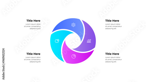 Colorful Circular Diagram with Icons for Business and Workflow Visualization. Infographic with 4 steps, option or processes