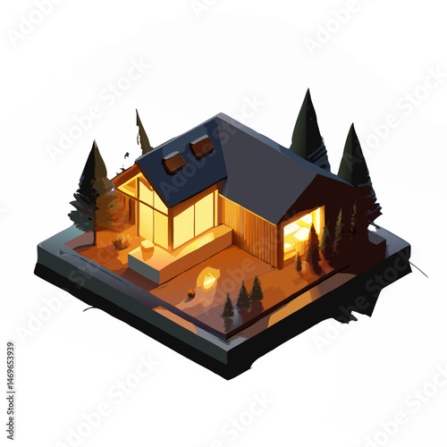 A small 3D house model roof represents residential property, A new, small residential 3D house model on a white background illustrates real estate property design,Wooden house model icon, a small resi