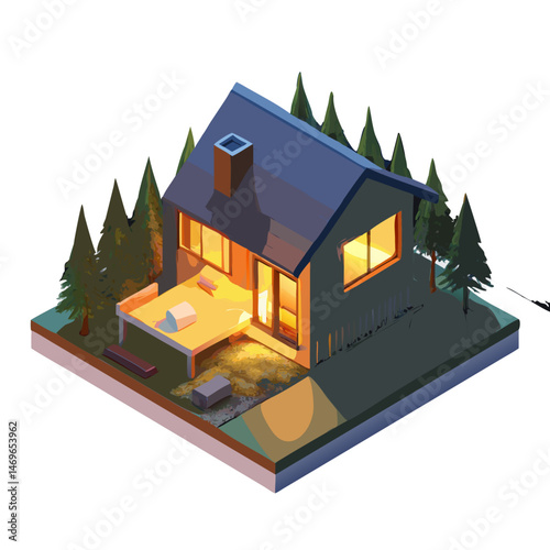 A small 3D house model roof represents residential property, A new, small residential 3D house model on a white background illustrates real estate property design,Wooden house model icon, a small resi