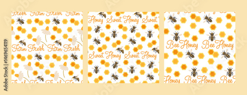 Bright and cheerful honey-themed patterns with bees and hexagons for joyful decor ideas